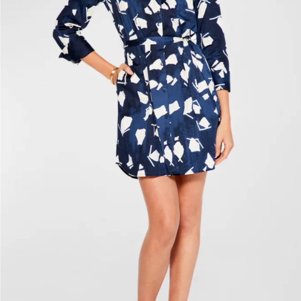 Nic + Zoe Mosaic Blues Shirt Dress Size Medium NEW $218 Stretch Lightweight
